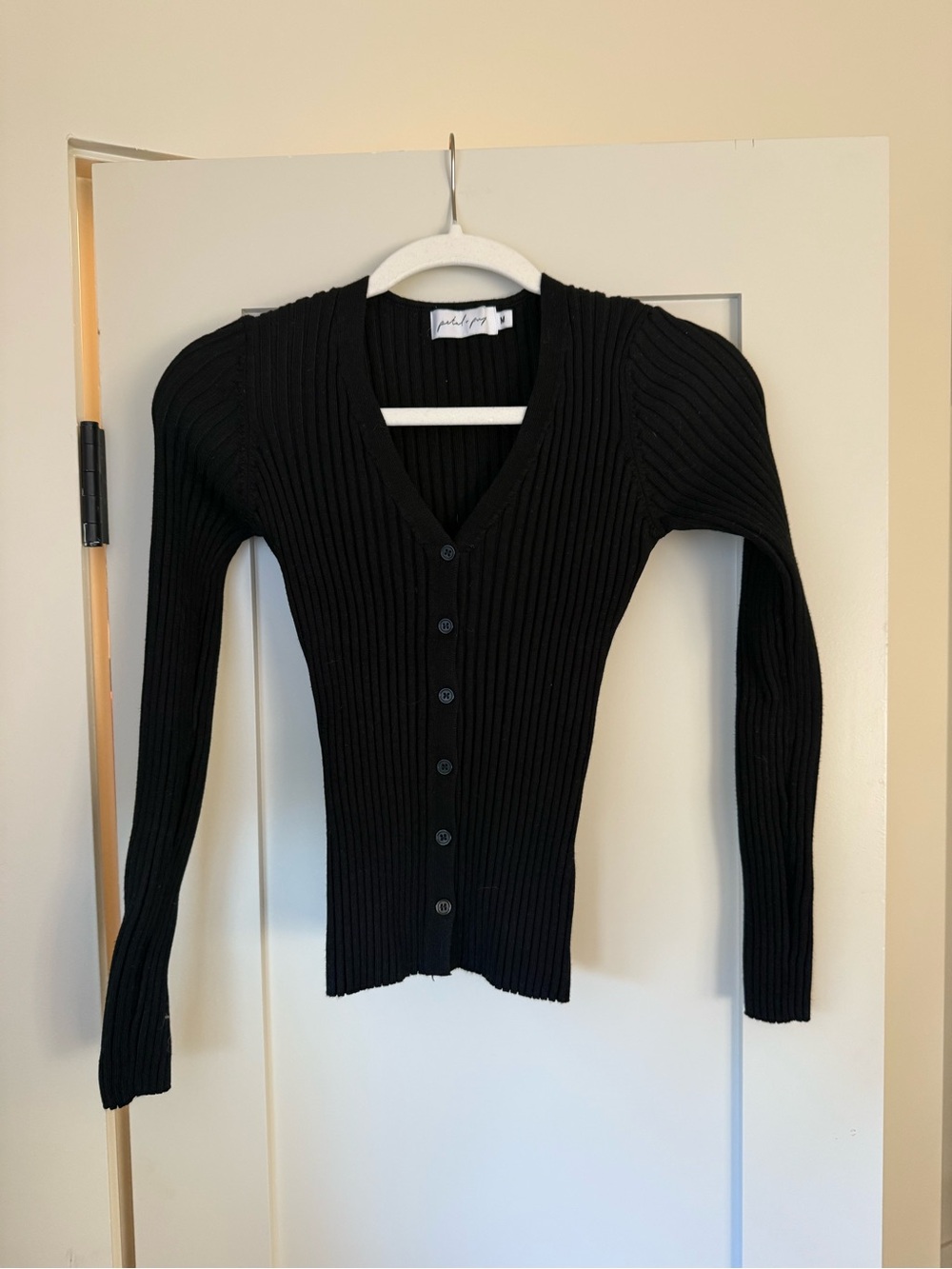 Petal & Pup Black Ribbed V-Neck Button-Front Sweater